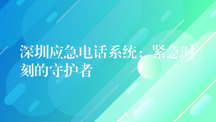 深圳應(yīng)急電話系統(tǒng):緊急時(shí)刻的守護(hù)者 深圳應(yīng)急電話系統(tǒng):緊急時(shí)刻的守護(hù)者